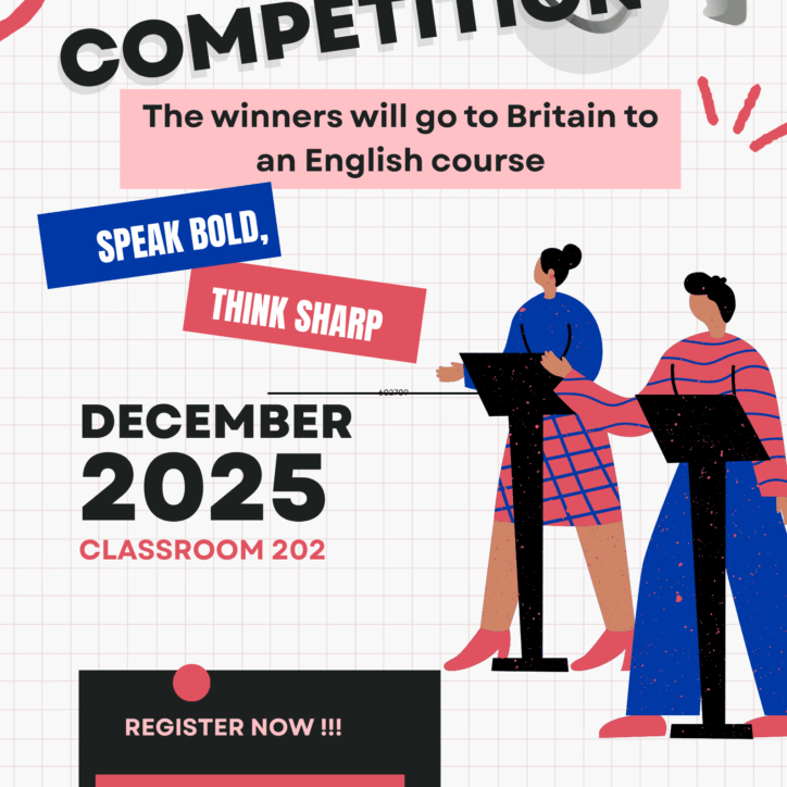 Pink and White Illustrative Debate Competition Event Poster